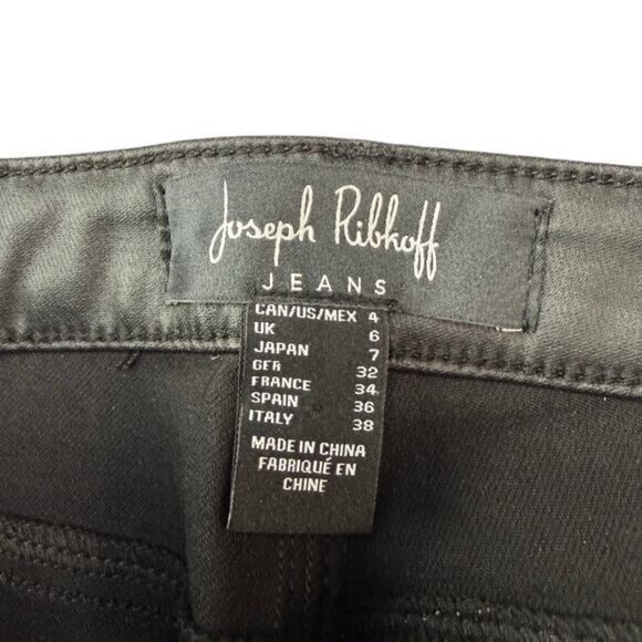 JOSEPH RIBKOFF Waxed Slim Fit Jean Size 4 Black Metallic Pattern Hem Detail - Picture 4 of 7